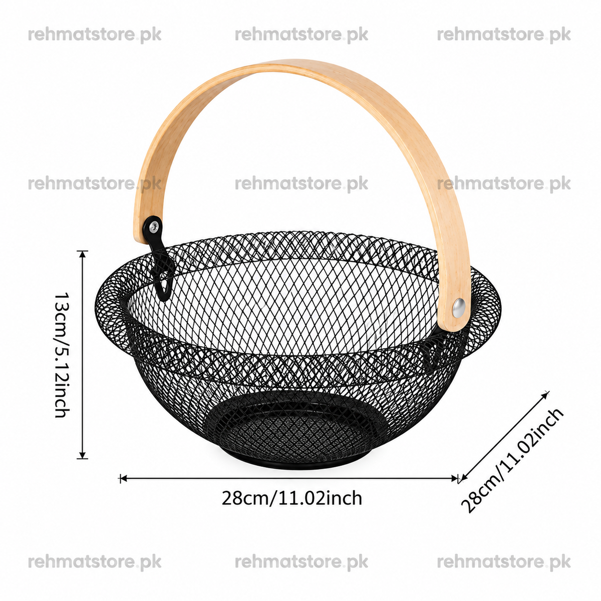 Multipurpose Metal Mesh Fruit Basket with wooden Handle | Black