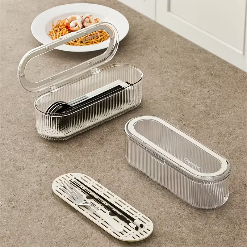 Multipurpose Rounded Storage Organizer Box with Lid | Chopsticks / Cutlery / Makeup