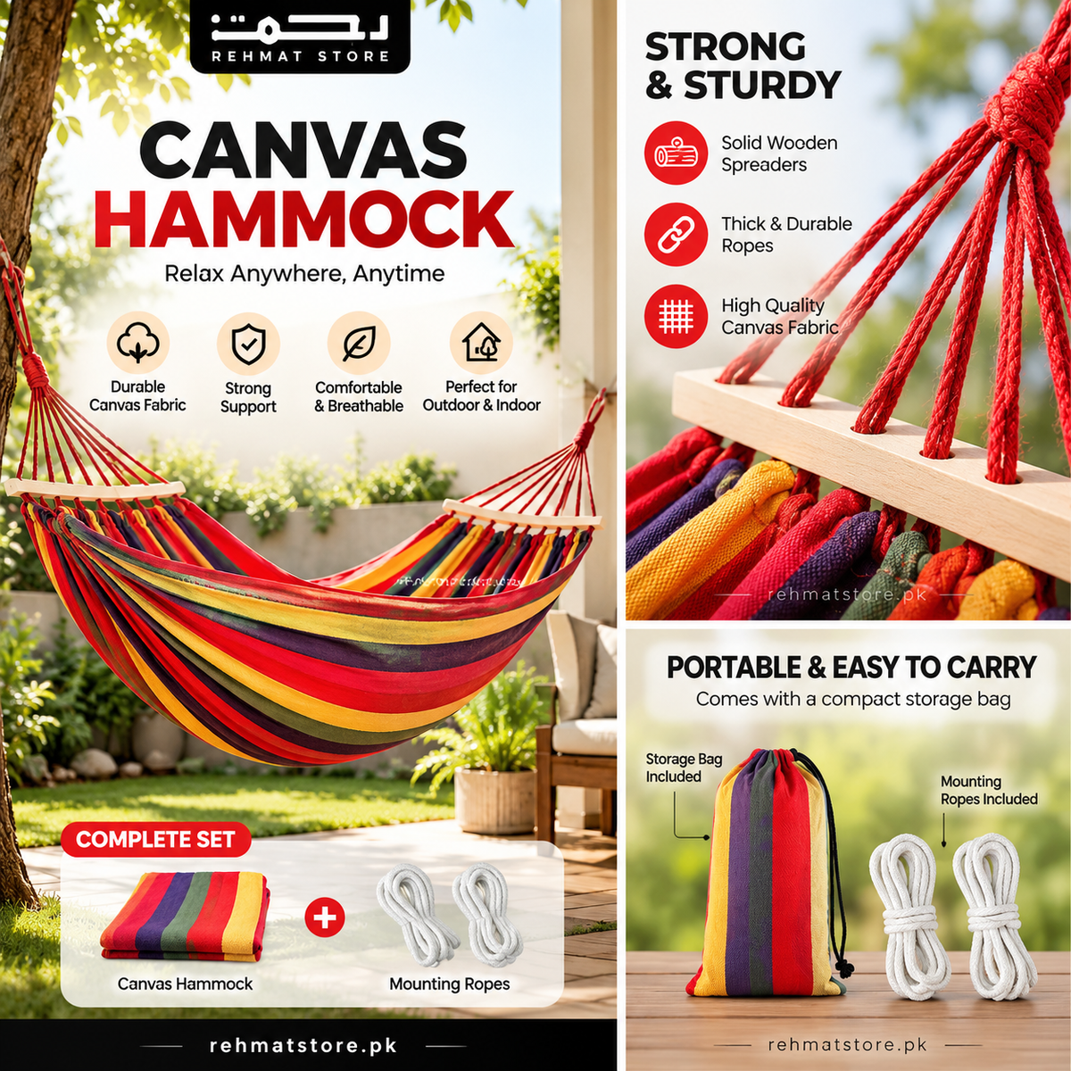 Hammock with Wooden Stabilizer bars | Jhoola