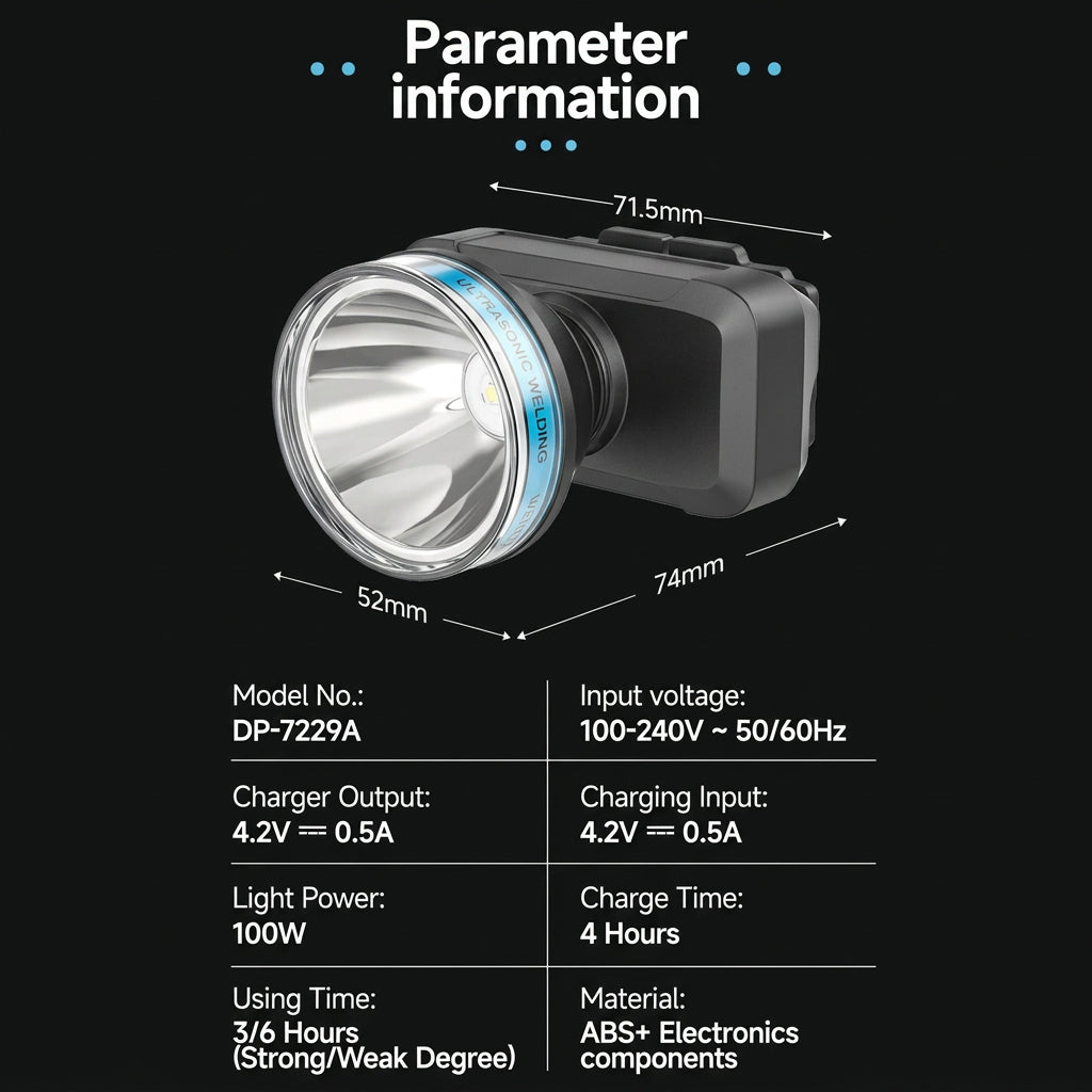 DP-7228A Rechargeable Adjustable LED Headlamp | 100w.