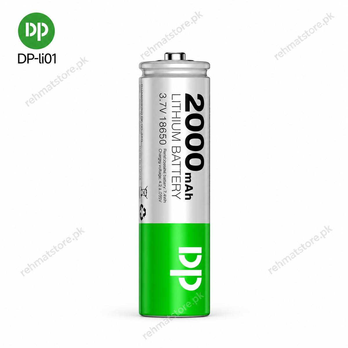 DP-Li01 2000mAh Rechargeable 18650 Lithium Battery (3.7V).