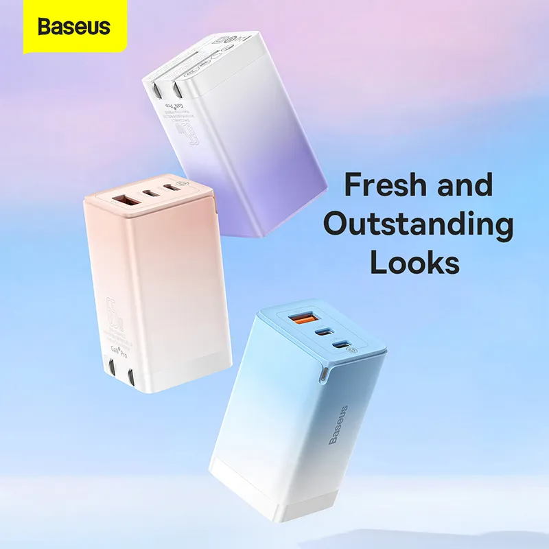 Baseus GaN3 Pro Fast Charger 2C+U 65W CN Cloud Blue With Data Cable Type-C 100W