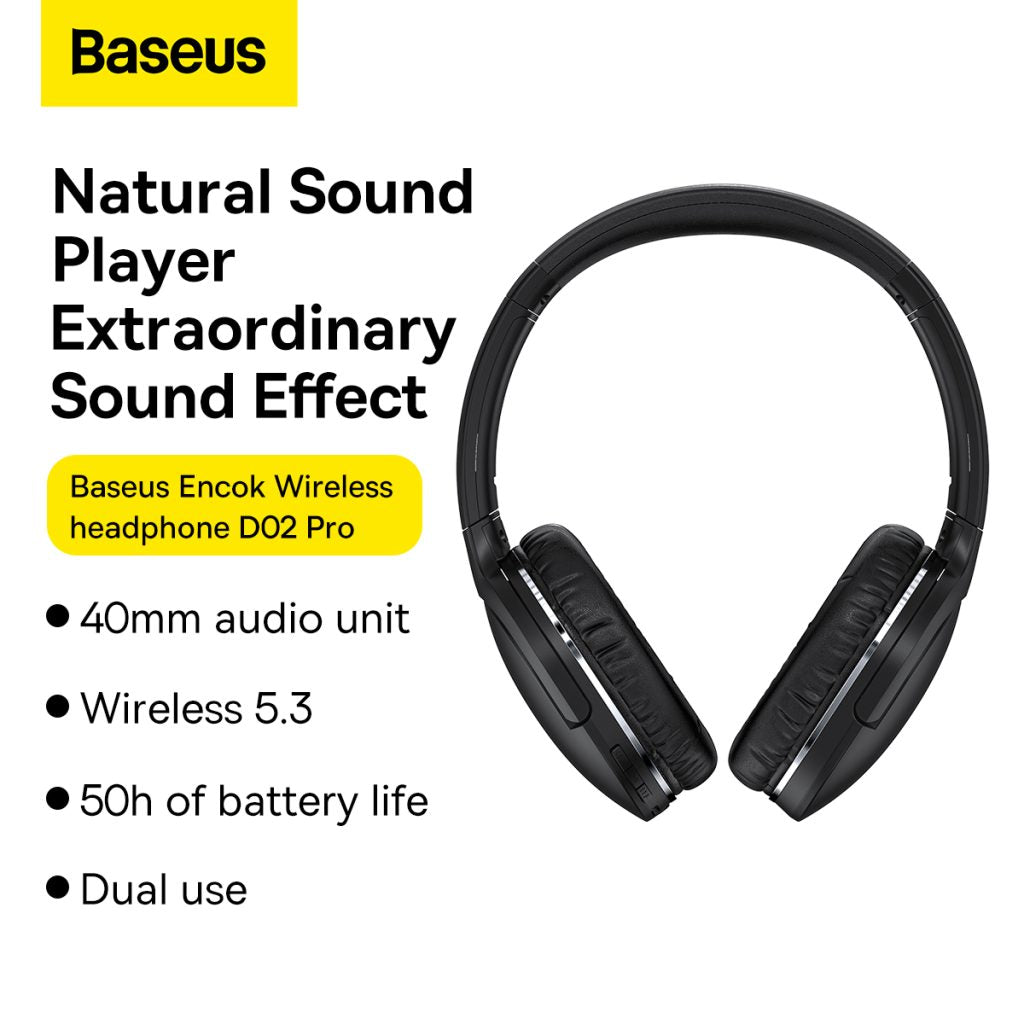 Baseus Encok D02 Pro Bluetooth Headphones | 40mm Full Range Audio Unit