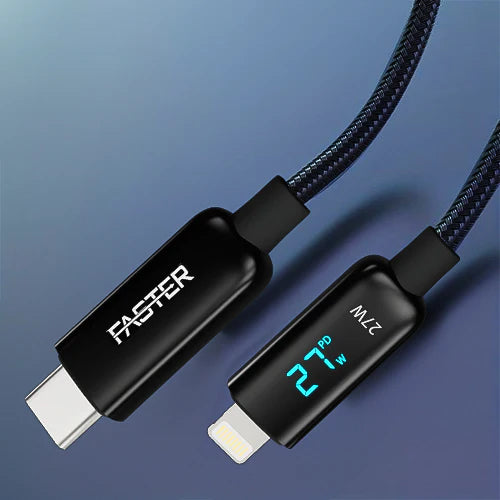 Faster 27W Nylon Braided Type-C to Lightening Cable with LED Display