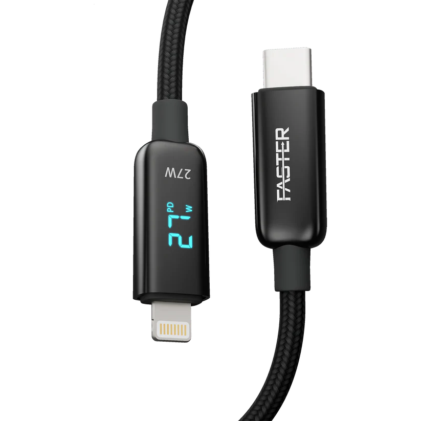 Faster 27W Nylon Braided Type-C to Lightening Cable with LED Display