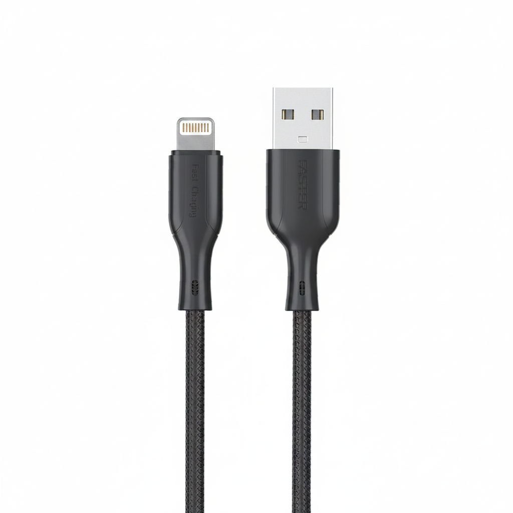Lightening 1.2m Fast Charging Data Cable | Black | FC-08