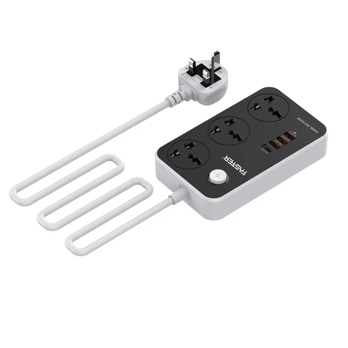 Faster 3 Socket Electrical Extension Lead | 20W 3 USB-A + 1 Type-C PD | 10A~2500W socket | FUS-640