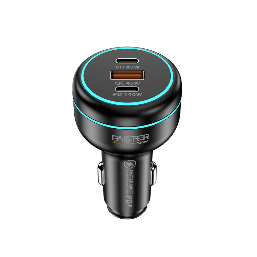 Faster 230W Car Charger | 1A+2C Port | with C-C Braided Cable | FCC-230W