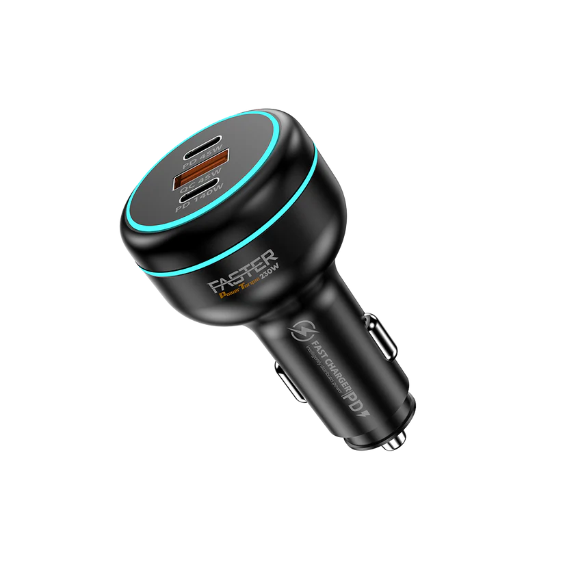 Faster 230W Car Charger | 1A+2C Port | with C-C Braided Cable | FCC-230W