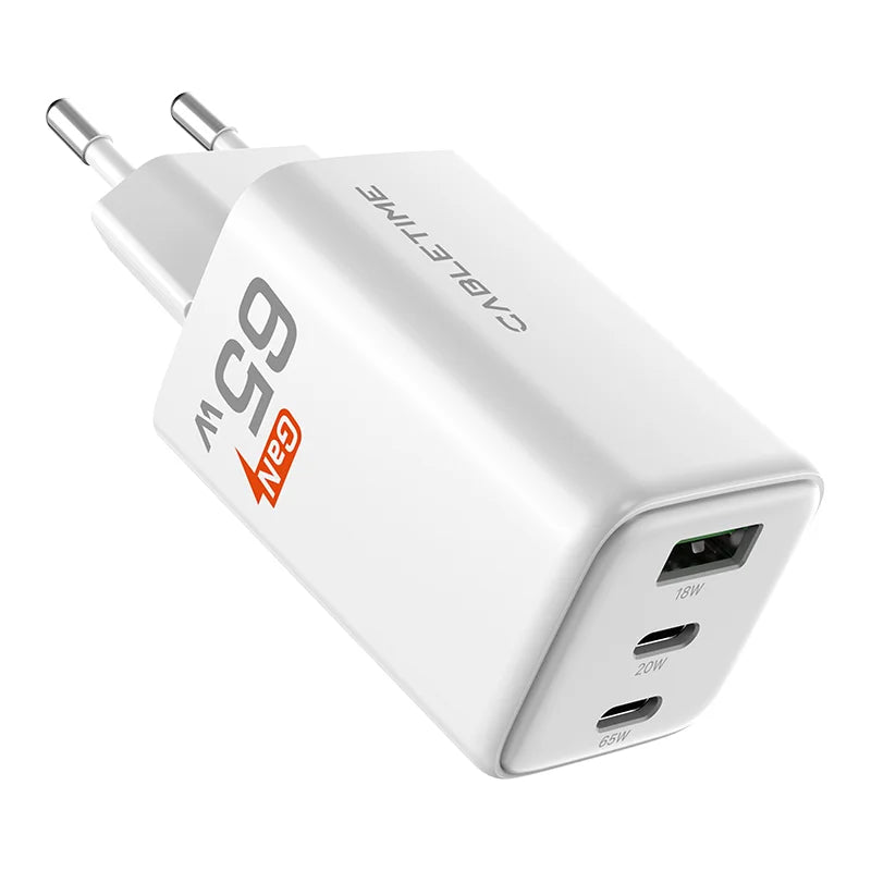 Cabletime 65W Dual Port GaN Wall Charger | 2C+1A | G65AW