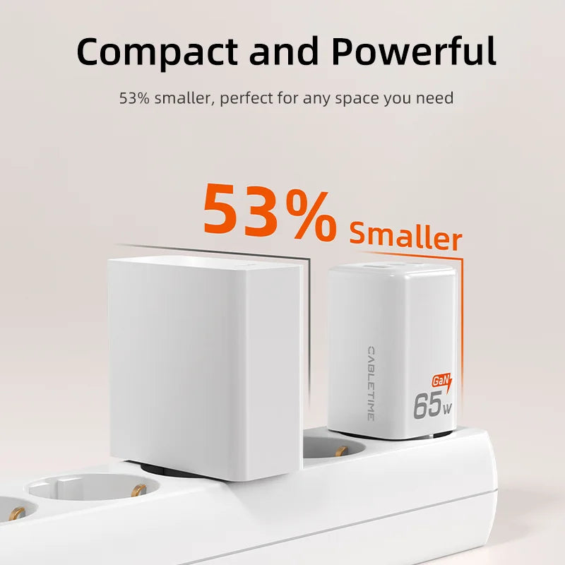 Cabletime 65W Dual Port GaN Wall Charger | 2C+1A | G65AW