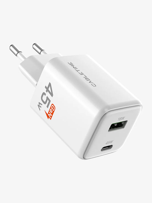 Cabletime 45W Dual Port GaN Wall Charger | 1C+1A | GA45W
