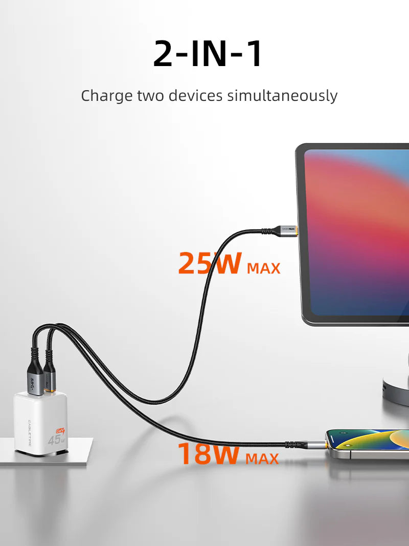 Cabletime 45W Dual Port GaN Wall Charger | 1C+1A | GA45W