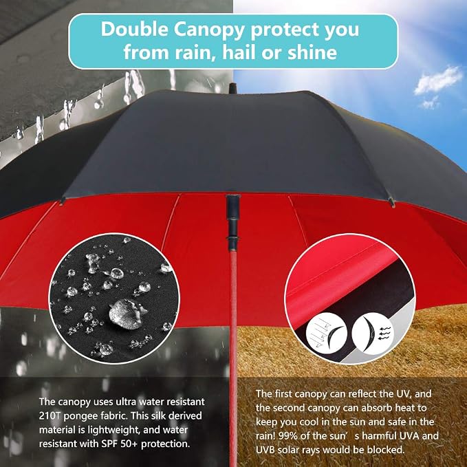 Golf Umbrella XL 55 inch | Oversized Double Canopy UV Protection Automatic Open Double Canopy Sun Rain Windproof Waterproof