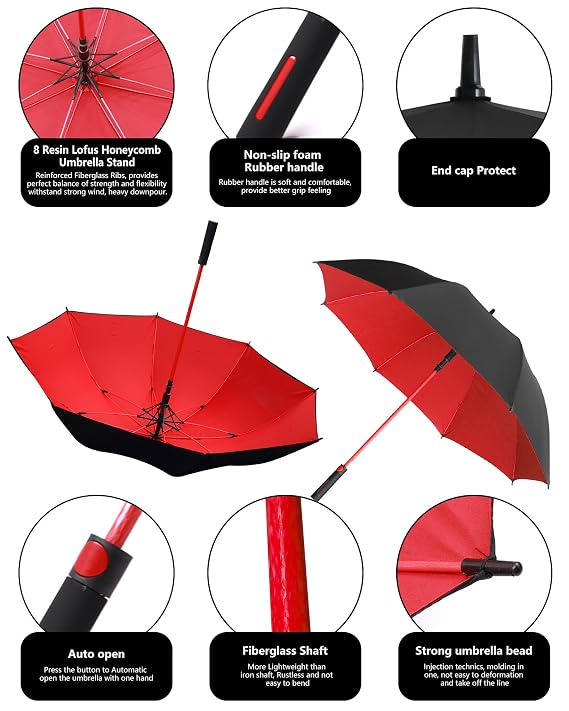 Golf Umbrella XL 55 inch | Oversized Double Canopy UV Protection Automatic Open Double Canopy Sun Rain Windproof Waterproof