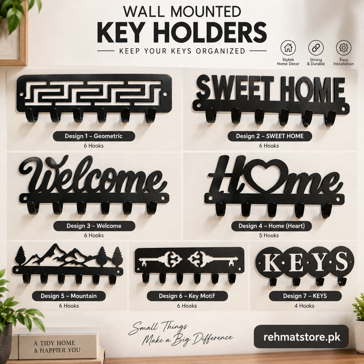 Wall/Door Metal Keys Holder | Key Stand | 7 Designs