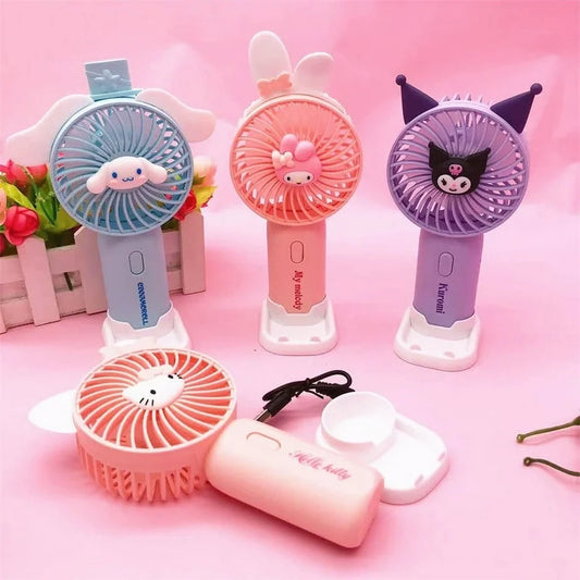 Portable & Rechargeable Huge Handy Fan | USB-A to Barrel | Kuromi | Peach Powder