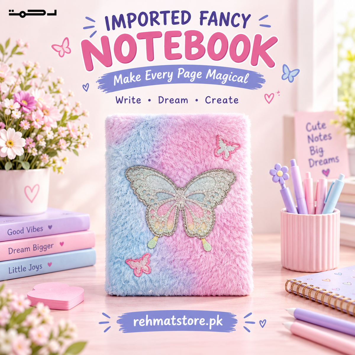 Large Butterfly Fur Textured Diary For Girls.