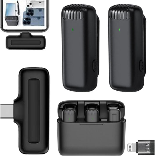 Dual Wireless Microphones Set with Battery Case | Plug & Play Type-C Receiver | OTG for iphones