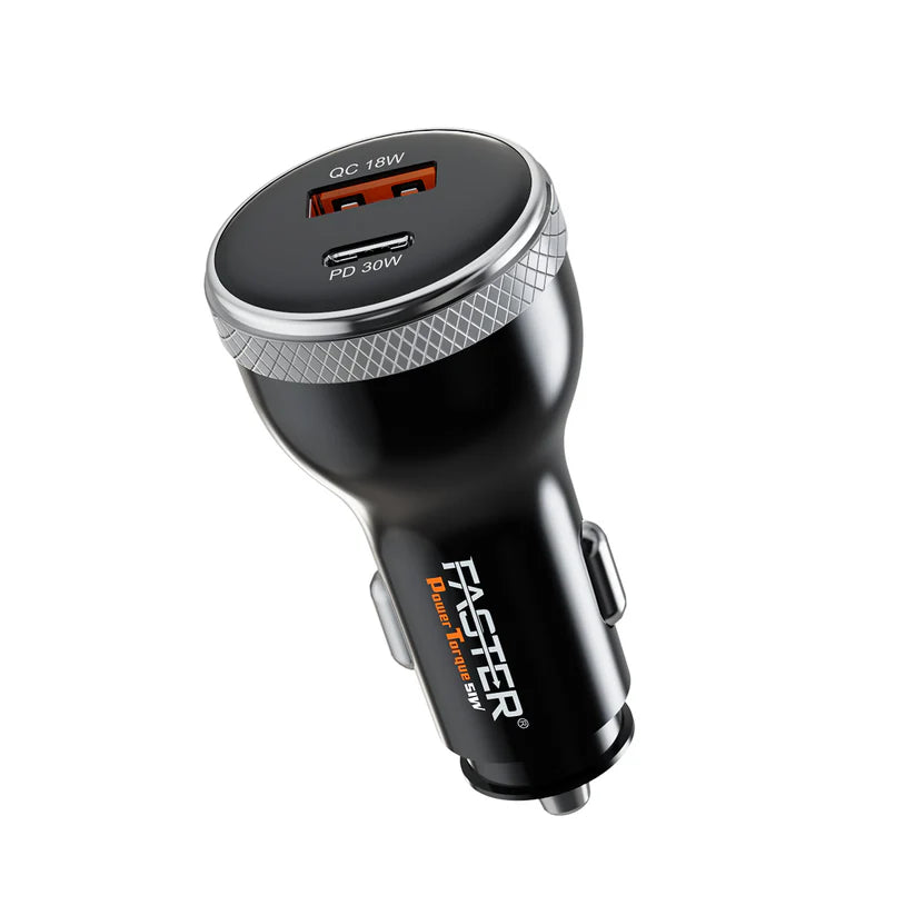 Faster 51W Car Charger | 1A+1C Port | with C-C Cable | C9/C10