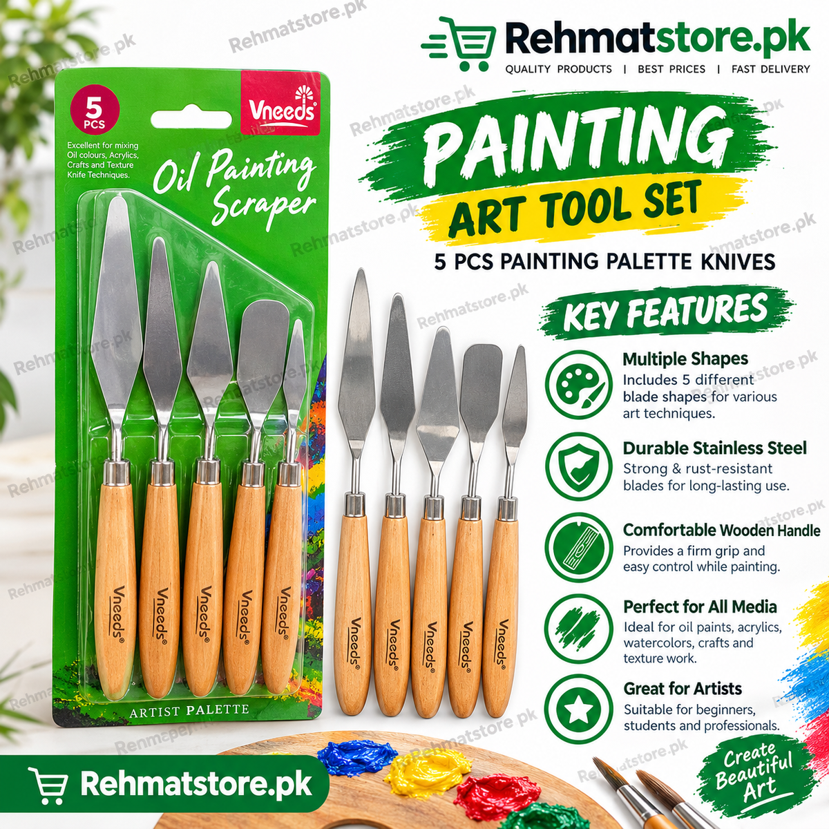 Vneeds Soft Flexible Pallete Knife Set  | 5Piece | v1630
