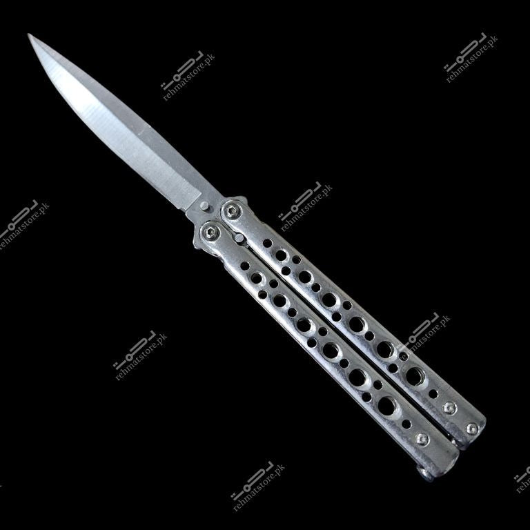 Butterfly Knife | 3.4/8.5" | Silver - Hole Punch Design