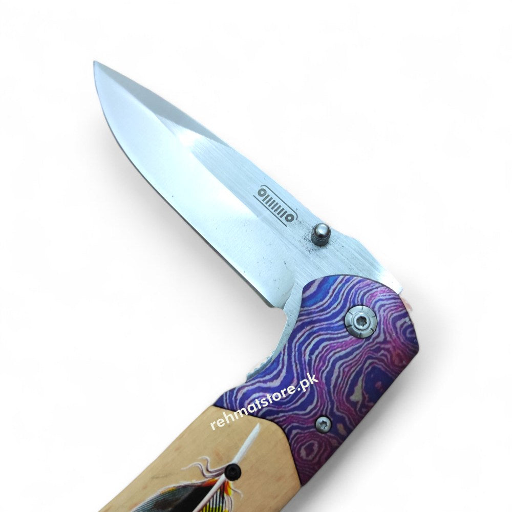 Jeep Folding Knife Large 153 with Belt Clip Peacock Feather