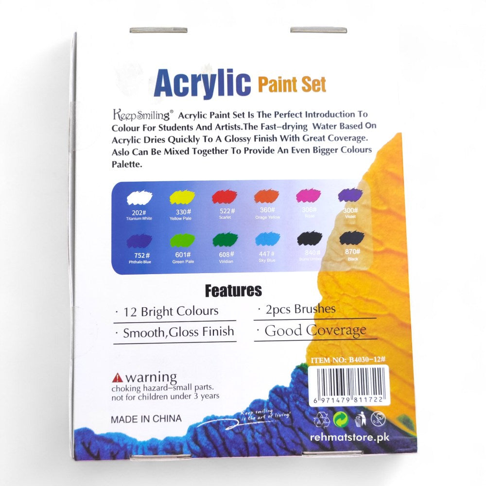 Fine Quality Acrylic Colors Set 12 Tubes 30ml