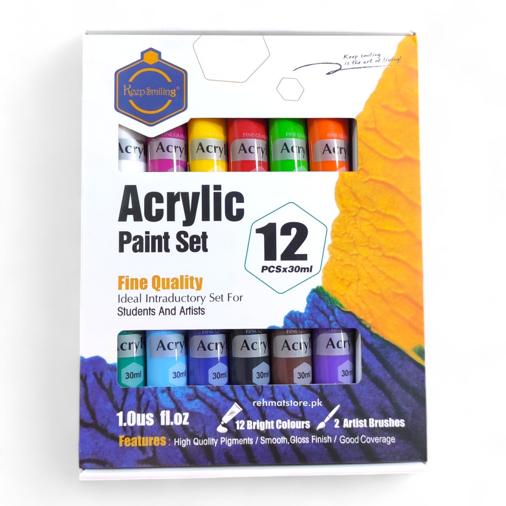 Fine Quality Acrylic Colors Set 12 Tubes 30ml