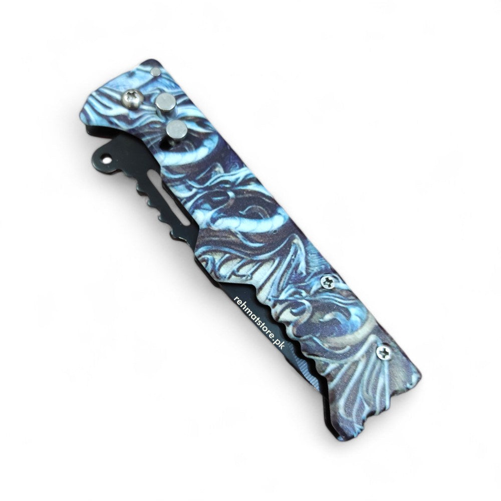 Stainless Steel Button Folding Knife | Printed | 3.5"/8.5"