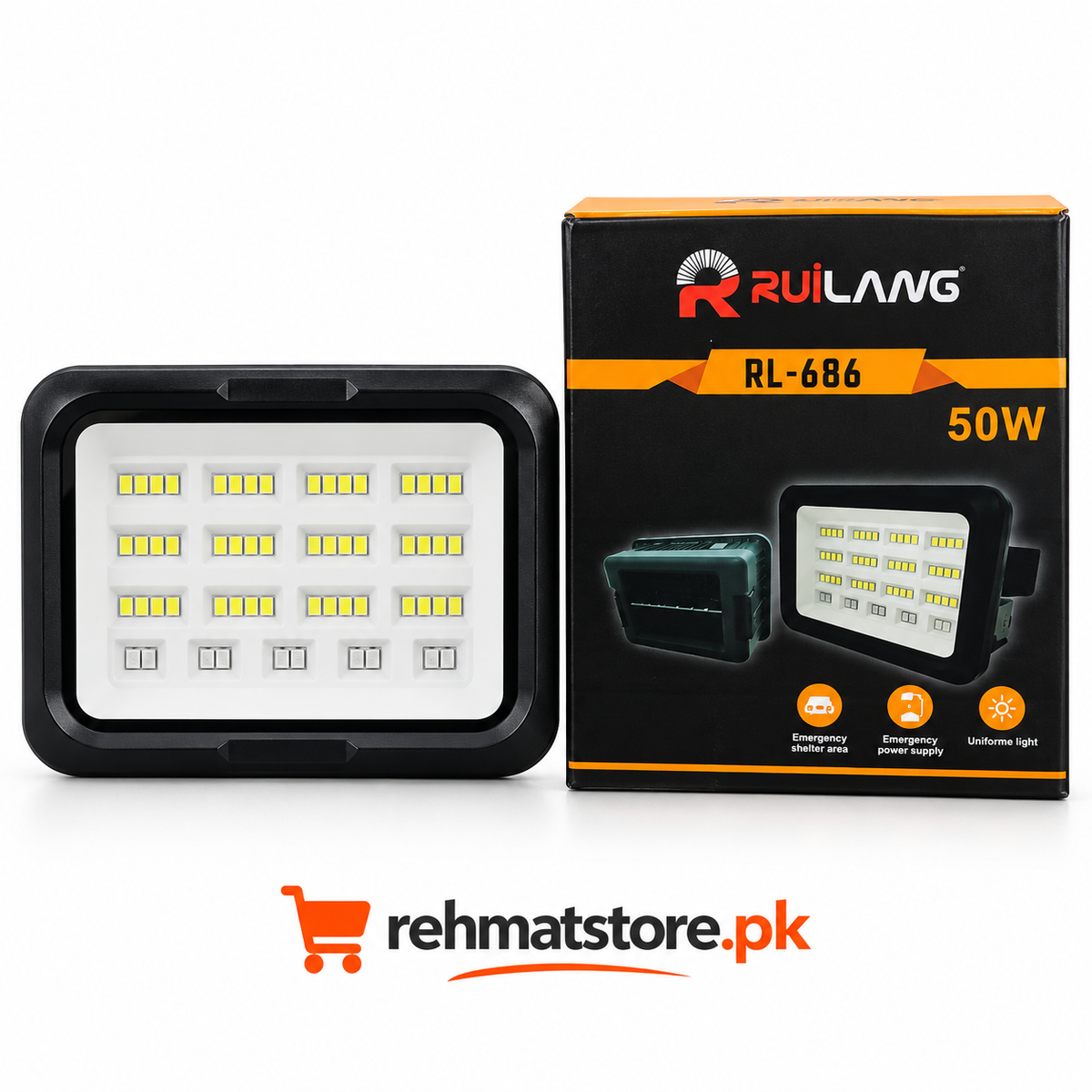 Ruilang RL-686 50W Rechargeable LED Emergency Flood Light.