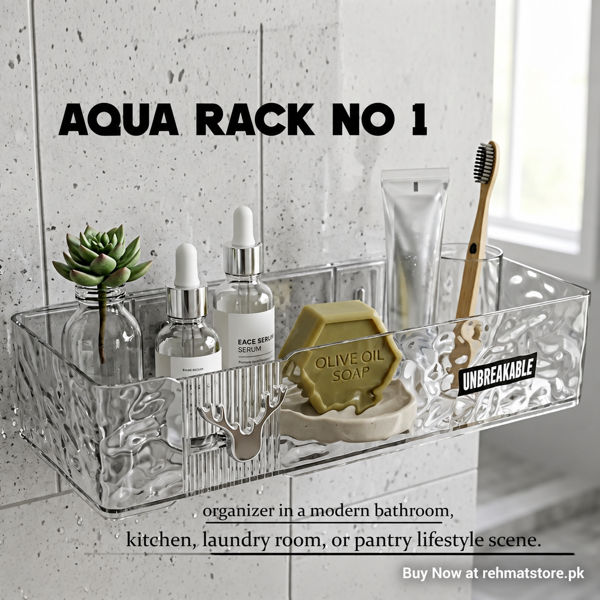 Multipurpose Wall Rack Organizer | Clear / Smoked Black | Cosmetics / Shampoos / Cutlery / Makeup