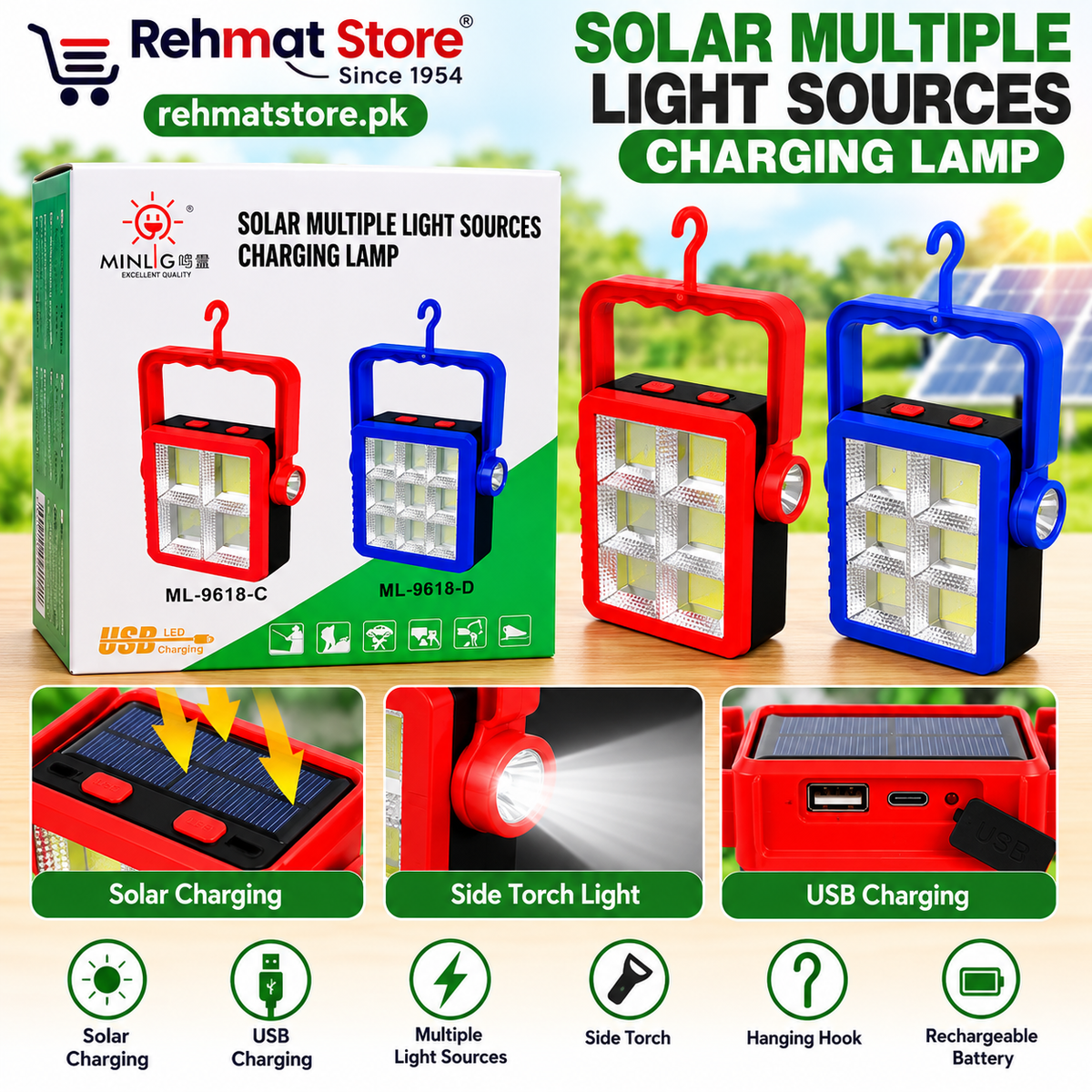 MINLIG Solar Multiple Light Sources Charging Lamp.