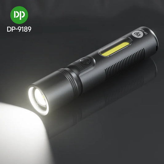 Pocket Torch Light / Flashlight | 5+2W Zoomable | 200mAh Type-C Charging | DP-9189 | Black) (Copy)