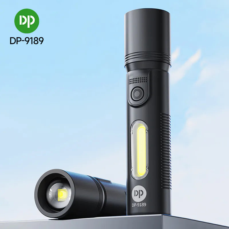 Pocket Torch Light / Flashlight | 5+2W Zoomable | 200mAh Type-C Charging | DP-9189 | Black) (Copy)