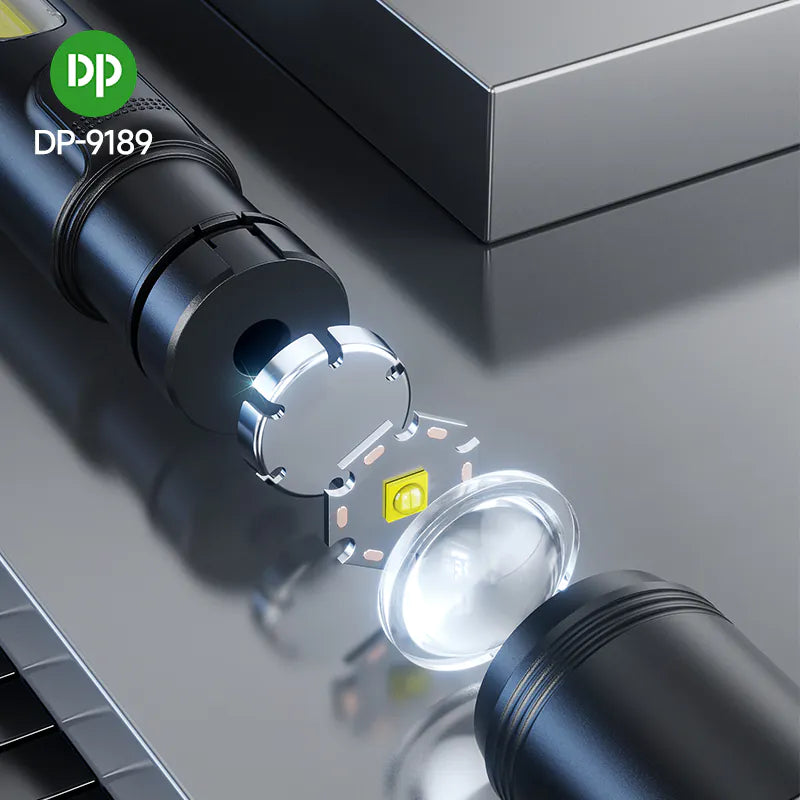Pocket Torch Light / Flashlight | 5+2W Zoomable | 200mAh Type-C Charging | DP-9189 | Black) (Copy)