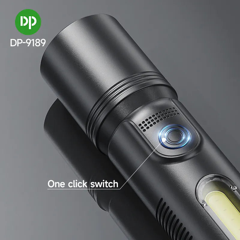 Pocket Torch Light / Flashlight | 5+2W Zoomable | 200mAh Type-C Charging | DP-9189 | Black) (Copy)