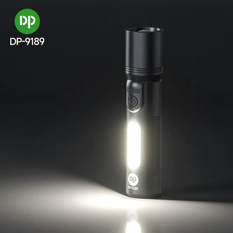 Pocket Torch Light / Flashlight | 5+2W Zoomable | 200mAh Type-C Charging | DP-9189 | Black) (Copy)