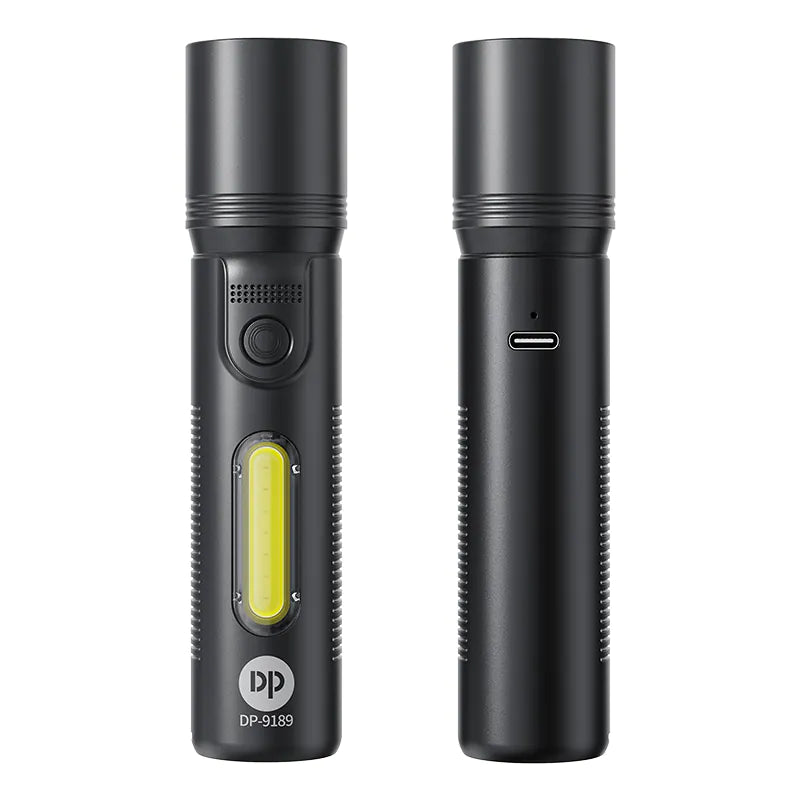 Pocket Torch Light / Flashlight | 5+2W Zoomable | 200mAh Type-C Charging | DP-9189 | Black) (Copy)