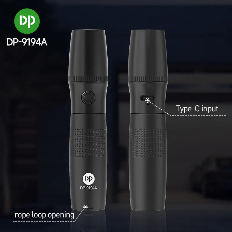 Mini Pocket Torch Light / Flashlight | 2W Zoomable | 800mAh Type-C Charging | DP-9194A | Black) (Copy)