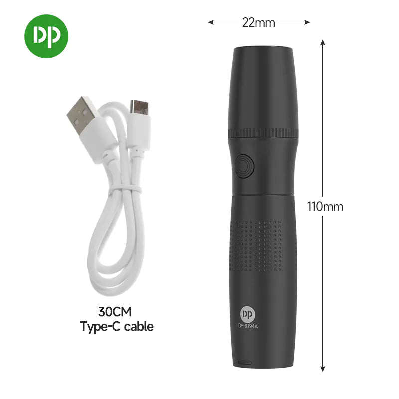 Mini Pocket Torch Light / Flashlight | 2W Zoomable | 800mAh Type-C Charging | DP-9194A | Black) (Copy)
