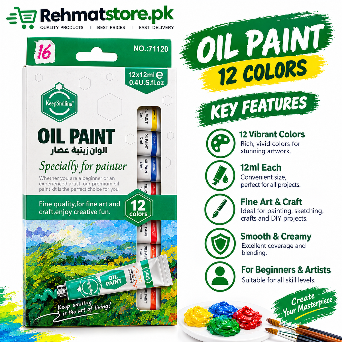 Keep Smiling Oil Paint Set 7112O  | 12pcsx12ml 0.4USfloz