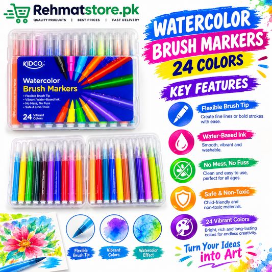 Kidco Watercolor Brush Markers 24piece | Vibrant Colors