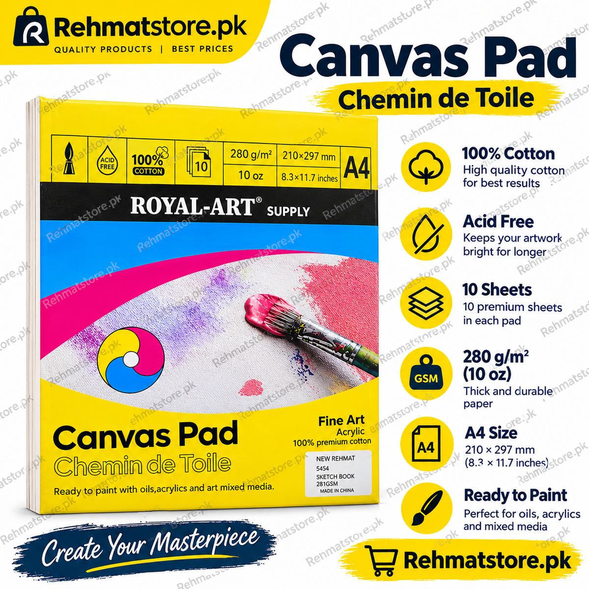 Royal Art Canvas Pad A4 (Chemin de Taile) 280Gm | 2812
