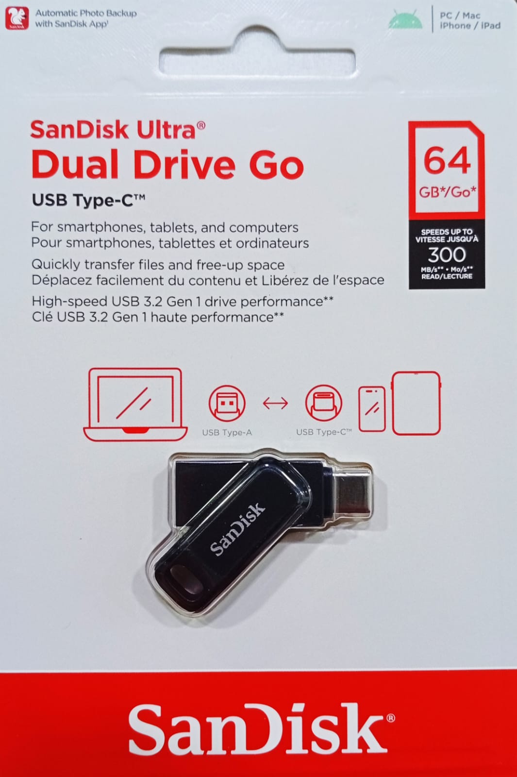 SANDISK ULTRA DUAL DRIVE GO 64GB/GO USB 3.2 | READ Speed : 300Mb/s