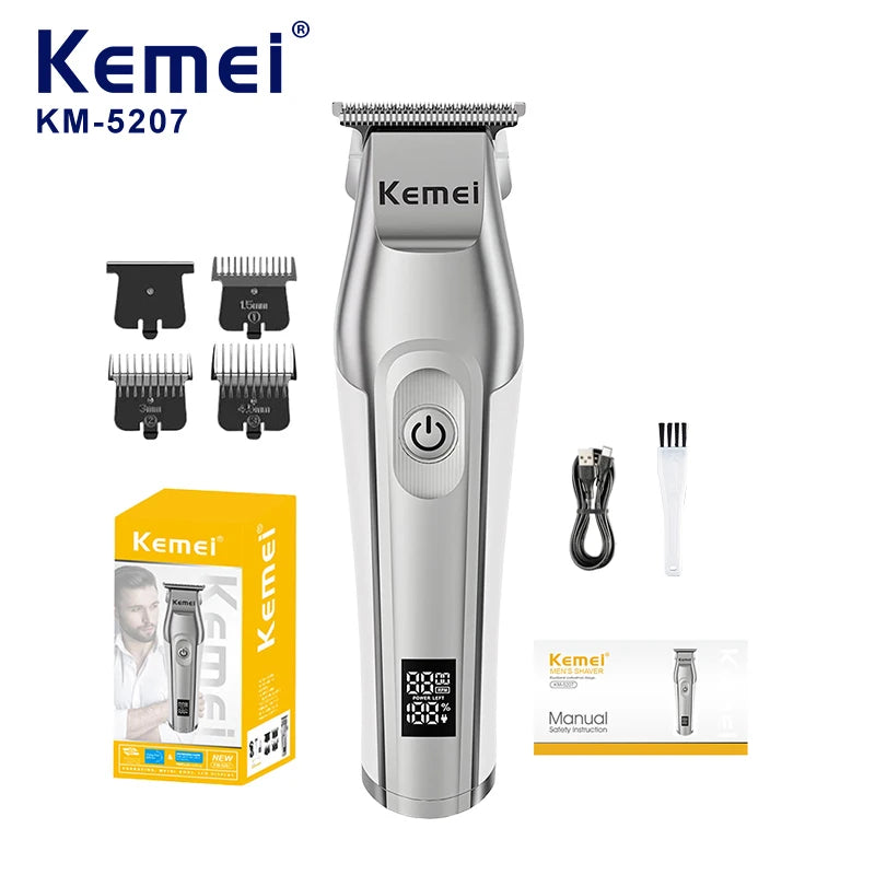 Kemei Rechargeable Digital Display Hair Clipper | 3 Limit Combs (1.5,3,4.5mm) | KM-5207