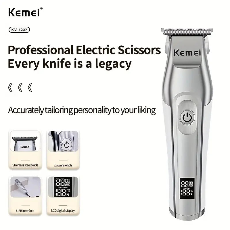 Kemei Rechargeable Digital Display Hair Clipper | 3 Limit Combs (1.5,3,4.5mm) | KM-5207