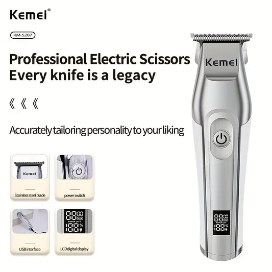 Kemei Rechargeable Digital Display Hair Clipper | 3 Limit Combs (1.5,3,4.5mm) | KM-5207