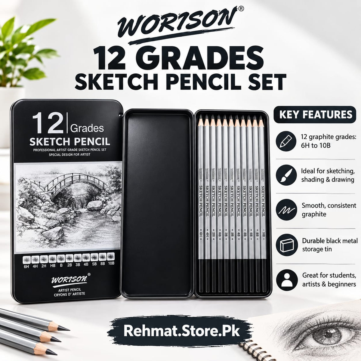 12 Grades Skecth Pencil Set | Worision