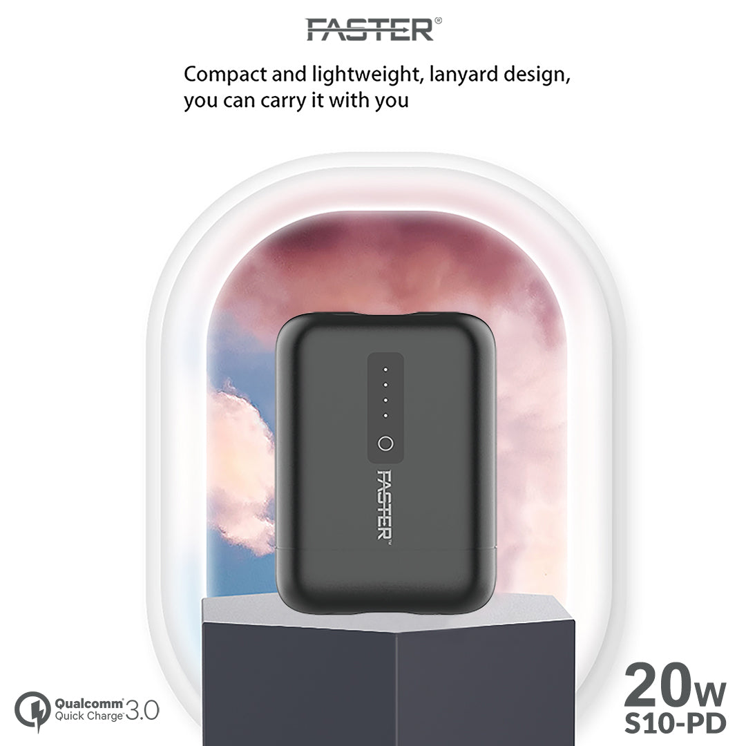 Faster Super Compact PD+QC3.0 10000mAh Power Bank, 20W/3A max in/out | S10-PD